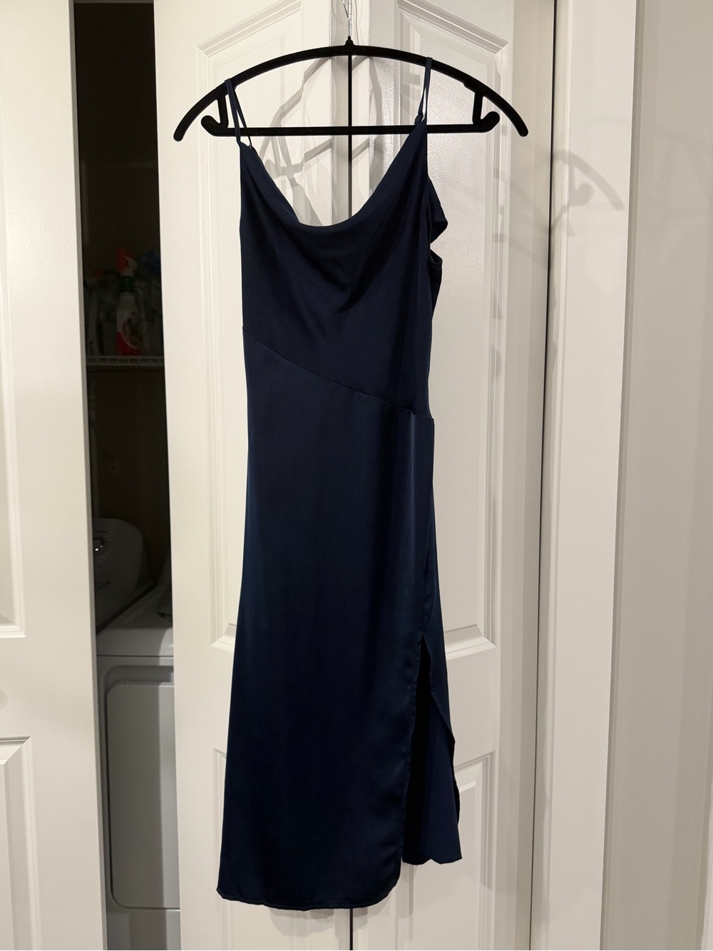SHEIN Navy Cowl Neck Slip Midi Dress with Side Slit